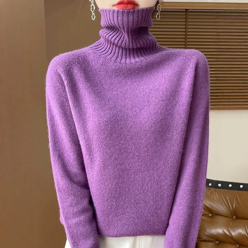 New Autumn and Winter Thickened Wool High-Neck Knitted Long-Sleeve Sweater, Loose Inner Wear Top