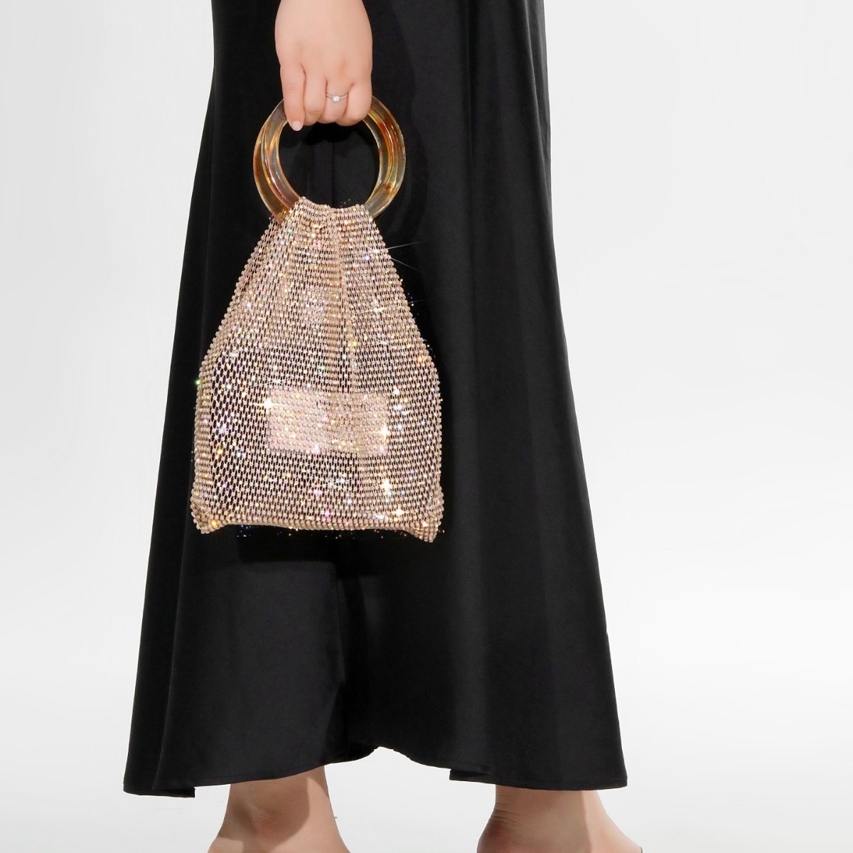 跨境水钻手提收纳袋纯手工编织酒袋手拎伴手礼物手机化妆品收纳包