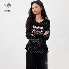 秋季新款可爱卡通米奇波点印花睡衣女带胸垫可外穿长袖家居服套装