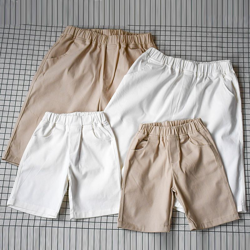亲子装裤子一家三口夏季中短裤休闲白色拍照影楼全家福男童沙滩裤