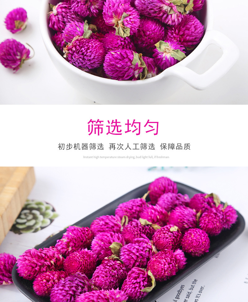 Qian Ri Hong Dried Flowers (Gomphrena globosa) — Yunnan Globe Amaranth Herbal Tea, 500g Loose in use