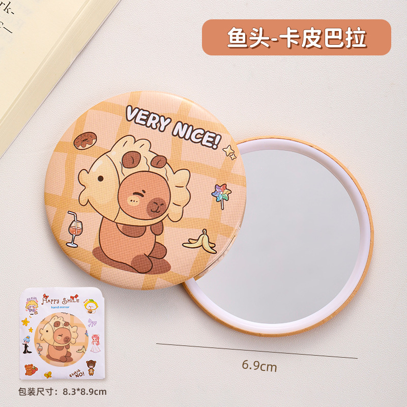 Redondo Kapibala pequeño espejo portátil mini lindo espejo redondo estudiante espejo de una cara espejo de maquillaje regalo al por mayor