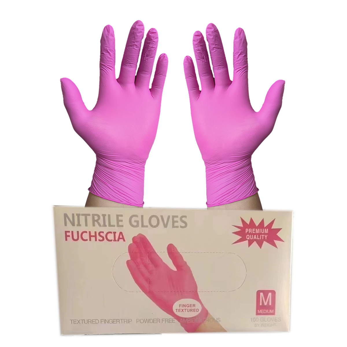 一次性粉色丁腈手套英文出口装有弹力可以吹气球居家美容食品餐饮