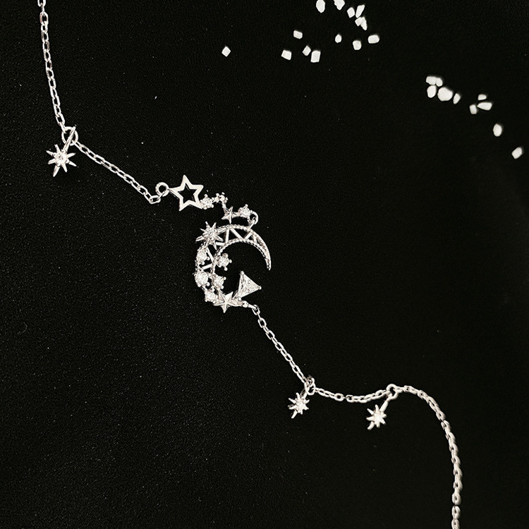 Collana luna e stella con brillanti da donna in argento_voghion.com
