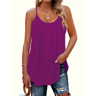Q 797 Pleated Spaghetti Strap Tank �ް����玧�����¿�W����