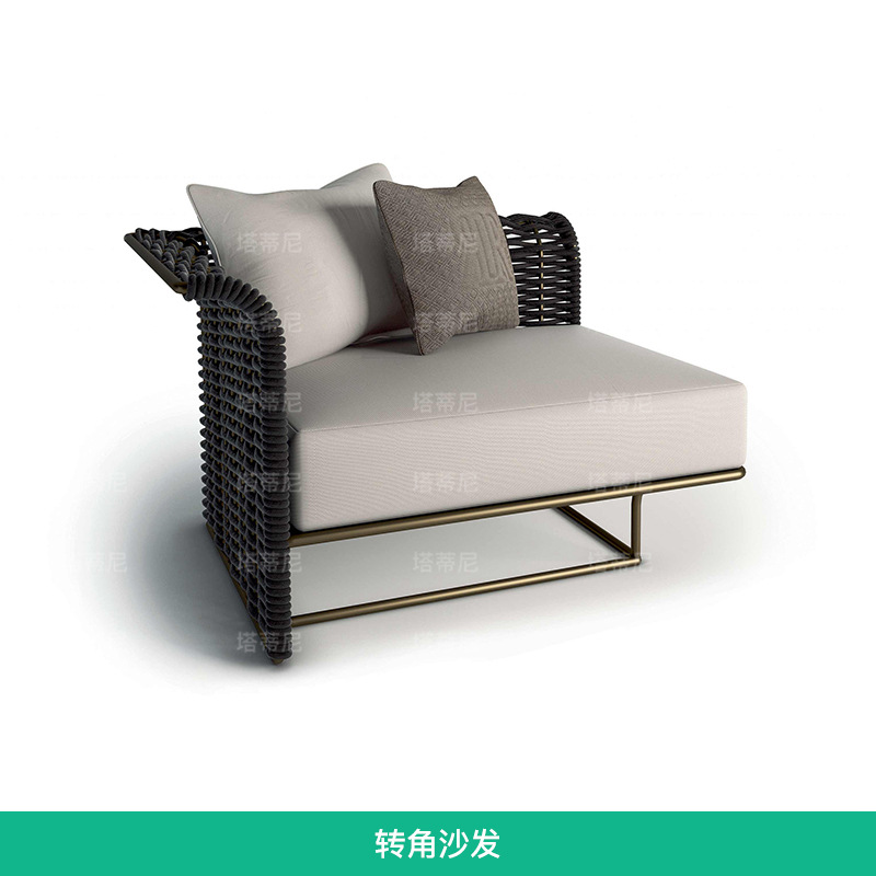 Sofá de ratán para exteriores, muebles de patio, juego de mesa de café y sofá de ratán impermeable y resistente al sol para jardín al aire libre de villa