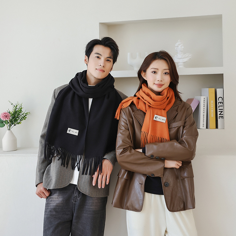 demi-season solid color cashmere scarf for men and women