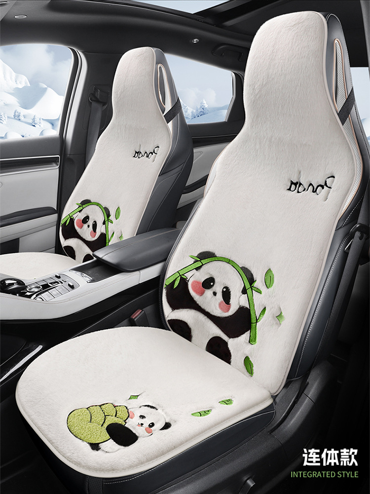 Car Seat Cushion Soft Plush Winter Plush Cute Panda Cartoon Goddess Car Half-Cover Seat Cover Non-Slip Car Mat
