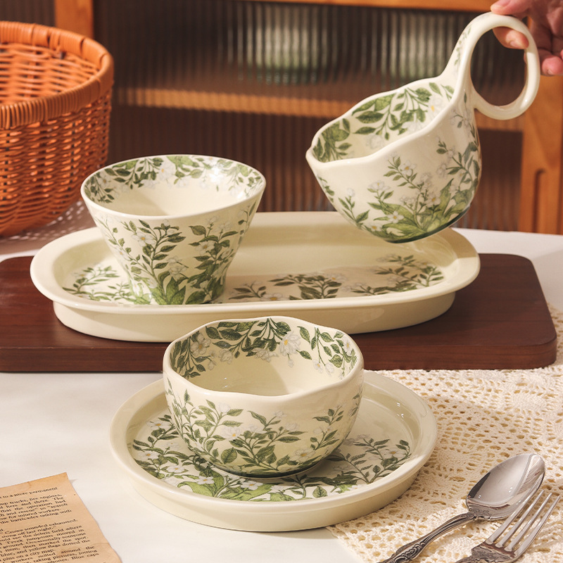 Ins Retro Lily of the Valley Ceramic Dishes High-Value Tableware Set Household Dishes 2025 New Housewarming Gift