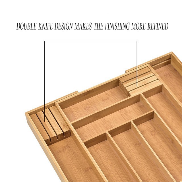 Cuchillo y tenedor retráctil a prueba de polvo de cocina de bambú y madera caja de almacenamiento de cubiertos caja de almacenamiento tipo cajón
