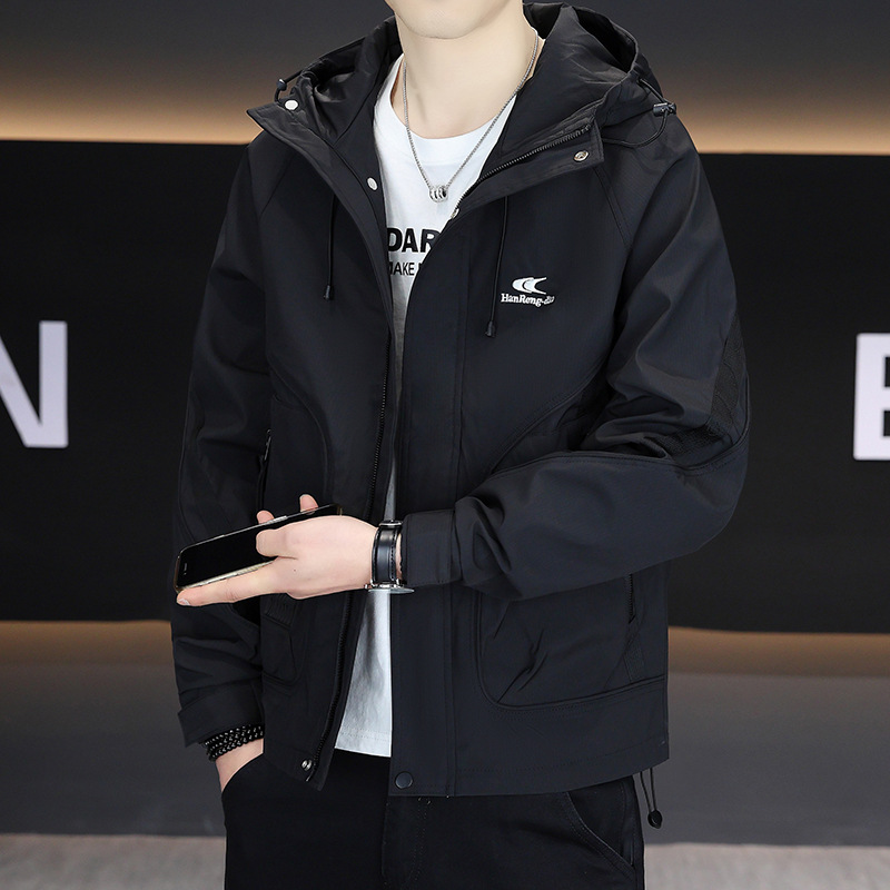 Chaqueta para hombre 2025 primavera y otoño ropa de trabajo con capucha chaqueta corta de todo fósforo marca de moda suelta casual para hombre nuevo top de manga larga