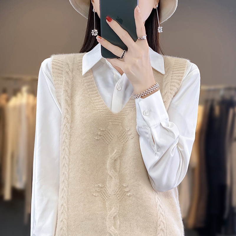 Andy terciopelo cuello en V suéter Chaleco de las mujeres de otoño e invierno de moda todo fósforo sin mangas chaleco pesado jacquard bottoming chaleco image 9
