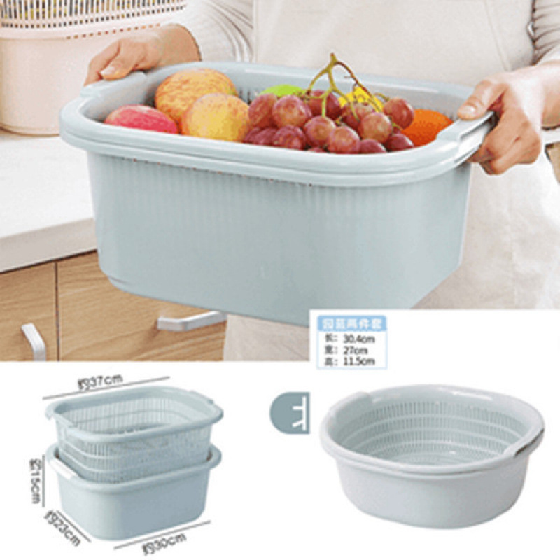 Gran cocina multifuncional de lavado de frutas y platos de frutas lavadora de verduras cesta de drenaje creativa de doble capa cesta de plástico doméstica