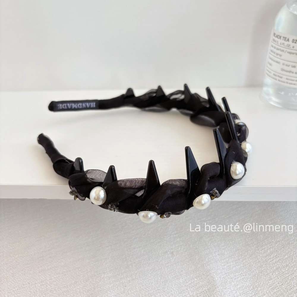Diadema superior de cráneo alto Diadema de fragancia pequeña negra de alta calidad Diadema de estilo perla coreana arco simple cueva para el cabello accesorios para el cabello femenino