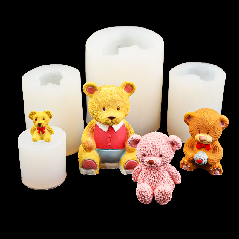 Dibujos animados sentado bola arco oso molde de silicona aromaterapia vela yeso molde hecho a mano decoración para hornear