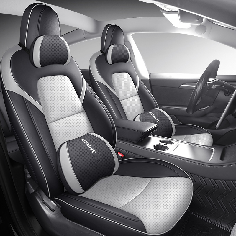 新型テスラmodel 3専用自動車シートカバー通気穴開け皮四季通用座布団全カバー座布団カバー|undefined