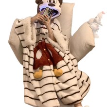 睡衣秋冬季珊瑚绒加厚加绒长袖可爱米奇睡袍女浴甜美家居服短袖