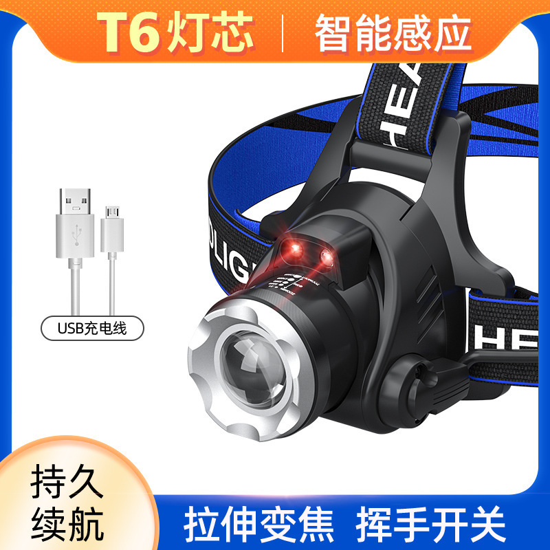 T6伸縮ズームUSB充電式屋外長時間使用可能釣りキャンプ用ヘッドマウントLED強力ライトヘッドランプ|undefined