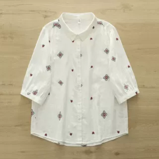 小清新减龄花朵满绣棉纱中袖衬衫 女夏季新款休闲开衫上衣 批发