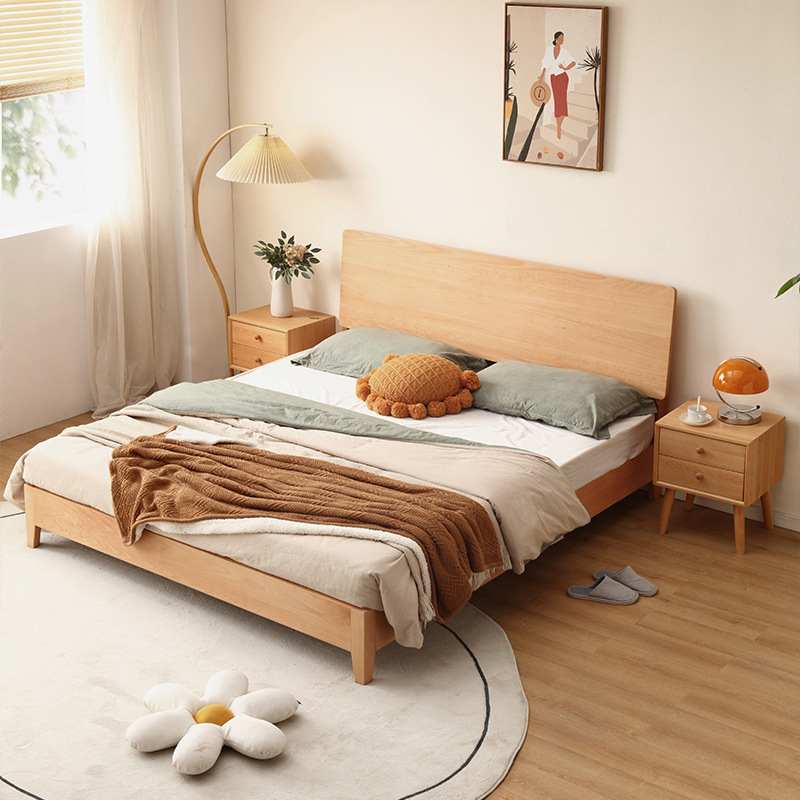 北歐櫸木實木床1.8米雙人婚床日式小臥室單人床小戶型1.5米齊邊床
