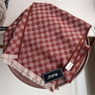Rjcc/Rongjie Autumn and Winter Warm Chessboard Cashmere Yarn-dyed Wool Soft Men's and Women's Couple Scarf