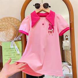 韩版女童短袖连衣裙夏装儿童洋气裙子小女孩蝴蝶结polo裙2187