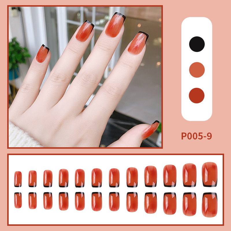 Fashion Manicure Mid-length Blush Golden Edge Blooming Fake Nail Wholesale display picture 10