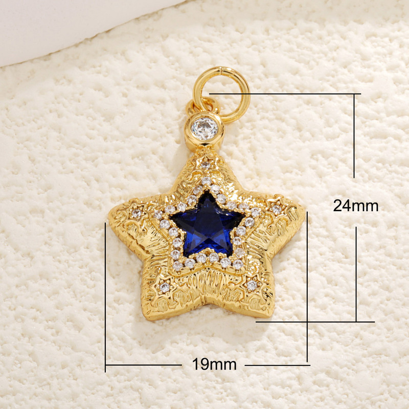 DIY 銅メッキ 18 k ゴールドムーンスターネックレスペンダントオイルドリップジルコン五芒星ブレスレットイヤリングキーホルダーペンダント|undefined