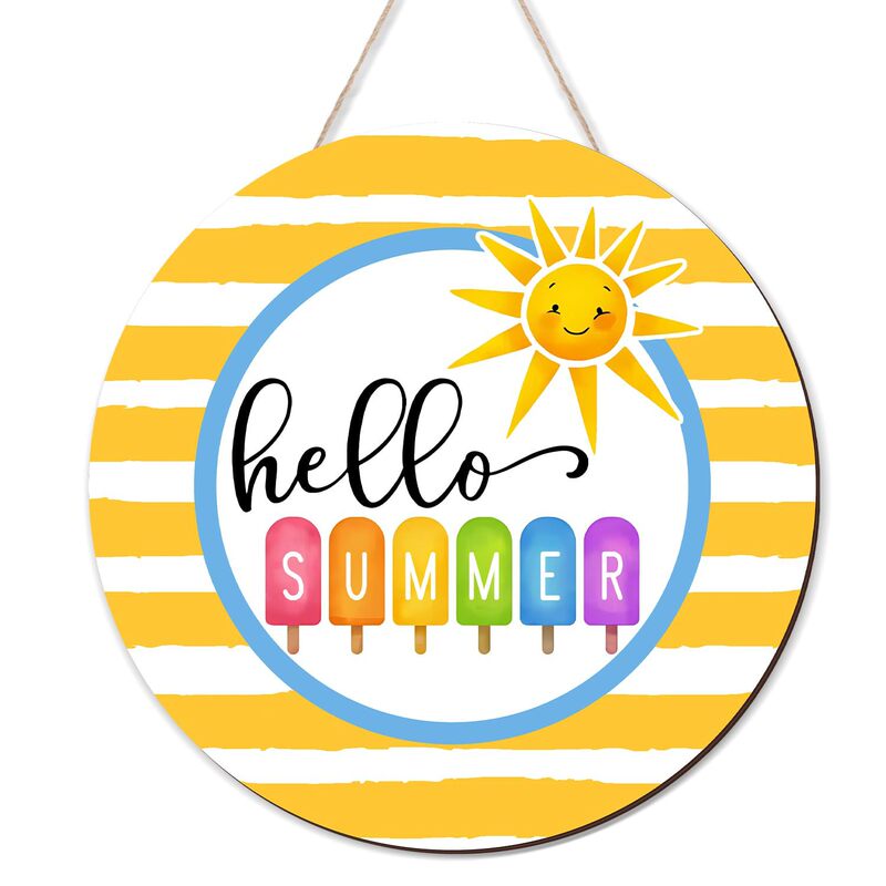 Cross-border New Product Amazon Summer Decoration Front Door Garnish Wooden Logo Hanger Wooden Home Wall Decoration