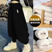 2025秋冬新款儿童四层加厚韩版刺绣卫裤男童女童一条过冬百搭裤子