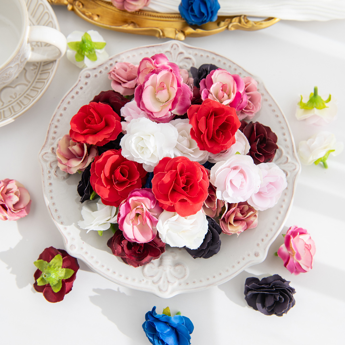 Simulated Burnt-Edge Rose Small Flowers DIY Decoration Accessories Flower Heads Valentine's Day Gift Matching Decoration Artificial Flowers