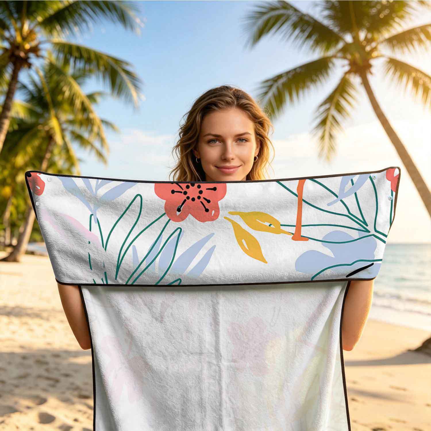 Printed bath towel and car seat cover 2-in-1, ultra-fine fiber outdoor beach and car dual-use universal seat cushion