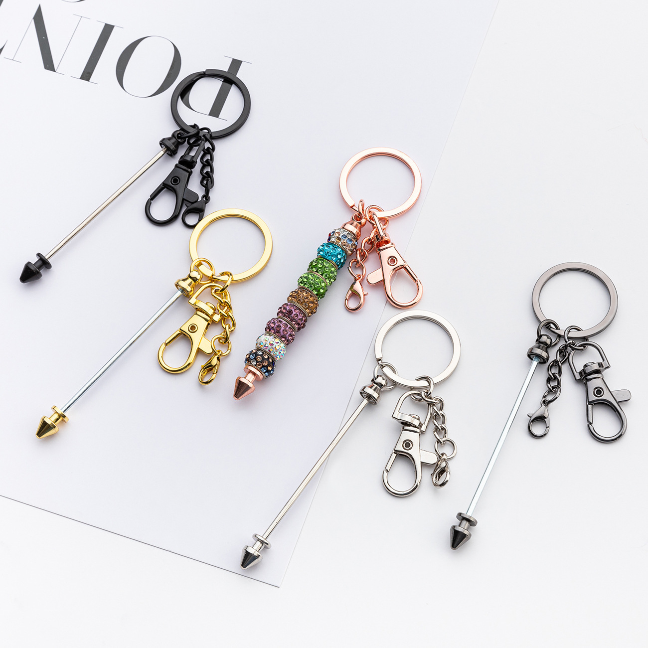 Cross-Border New Beaded Keychain DIY Multi-Color Metal Key Chain Handmade Decoration Keychain Pendant Pendant