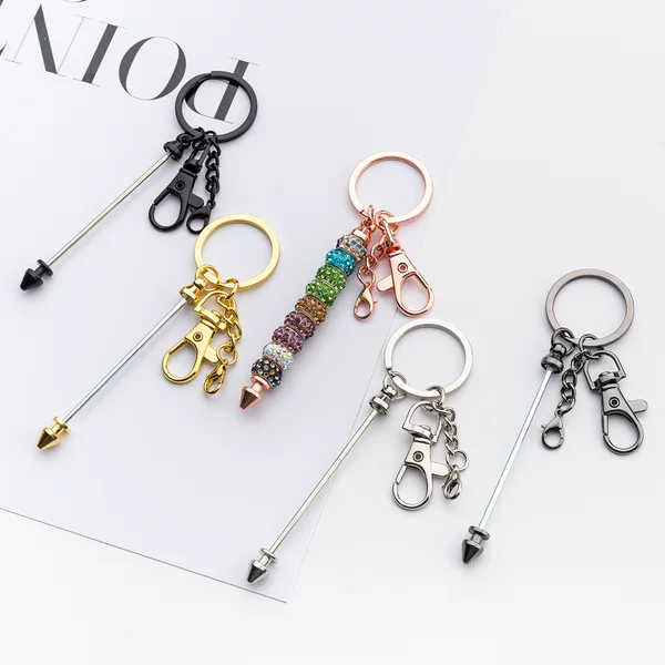 Cross-Border New Beaded Keychain DIY Multi-Color Metal Key Chain Handmade Decoration Keychain Pendant Pendant