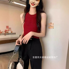 法式無袖熱辣吊帶復古紅色針織小背心女夏季2024新款外穿上衣