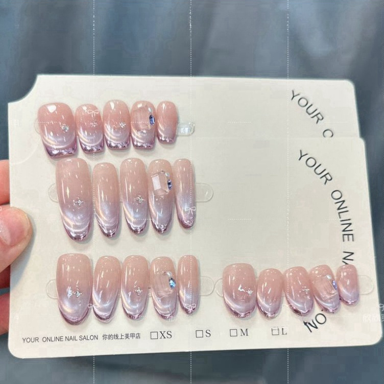 [Purple flavor] pure hand-worn armor pure smile cat's eye almond nail removable nail patch