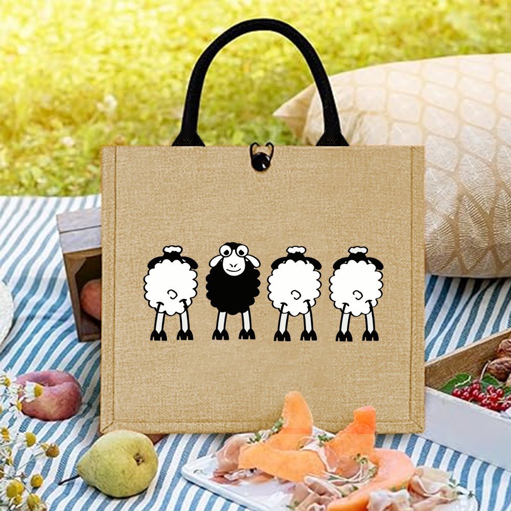 跨境热卖趣味绵羊黄麻包 tote bag sheep