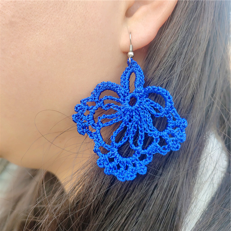 Women'S Gender 1 Pair Vacation Solid Color Crochet Lace Cloth Drop Earrings