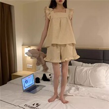 外贸跨境网红直播韩版ins风短袖甜美睡衣女夏套装性感可爱家居服