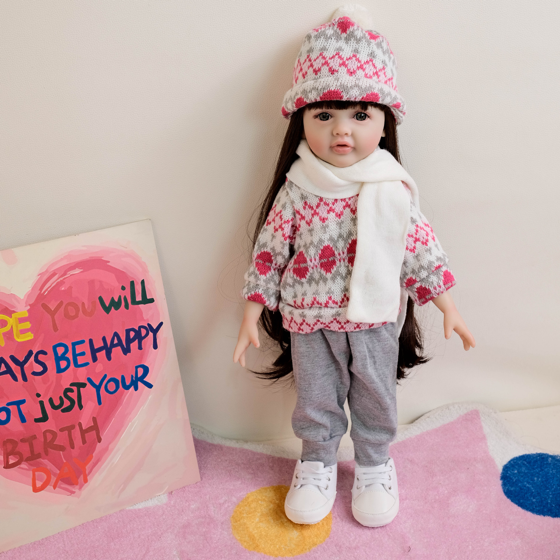 NPK 18 pulgadas impresión suéter gris pantalones Betty todo pegamento simulación muñeca regalos de vacaciones para niños