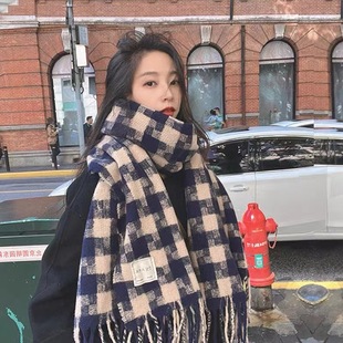 2025 New Style Scarf for Women, Winter Korean Version Versatile Plaid Scarf, Faux Cashmere, Thickened for Students, Warm Neck Scarf Wholesale