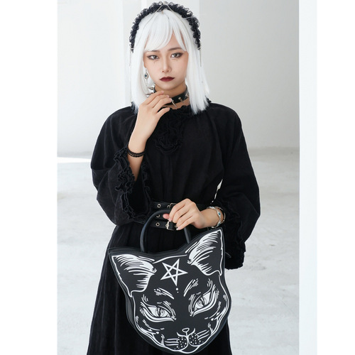 Cross-border Harajuku style dark cat cross-body bag fashion trend clutch bag punk style cat face Halloween women's bag