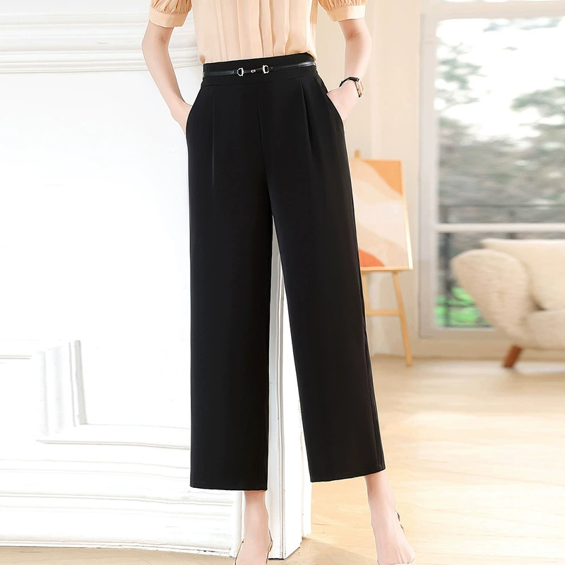 Универсальные брюки с широкими штанинами для женщин среднего и пожилого возраста, летние свободные тонкие укороченные брюки, прямые брюки с эластичной талией