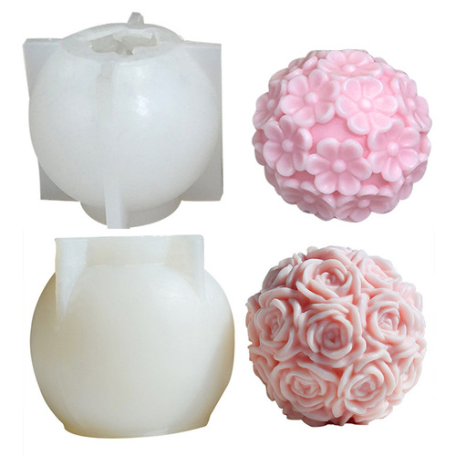 Renshan flower ball candle mold 3D three-dimensional chrysanthemum ball rose ball aromatherapy candle plaster ornament silicone mold