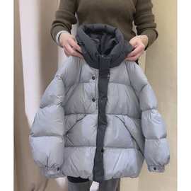 2024年冬季新款洋气减龄蓝色棉衣棉服加厚外套宽松显瘦面包服女装
