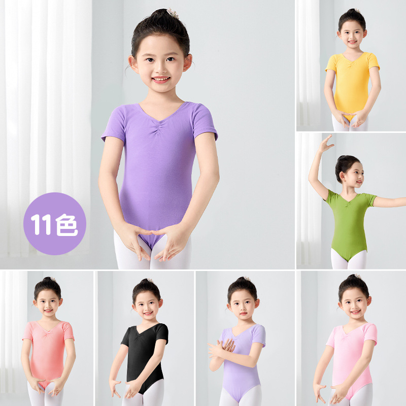 Trajes de baile para niños Trajes de entrenamiento para niñas de verano Trajes de ballet de manga corta Trajes de baile de una pieza para exámenes de danza china