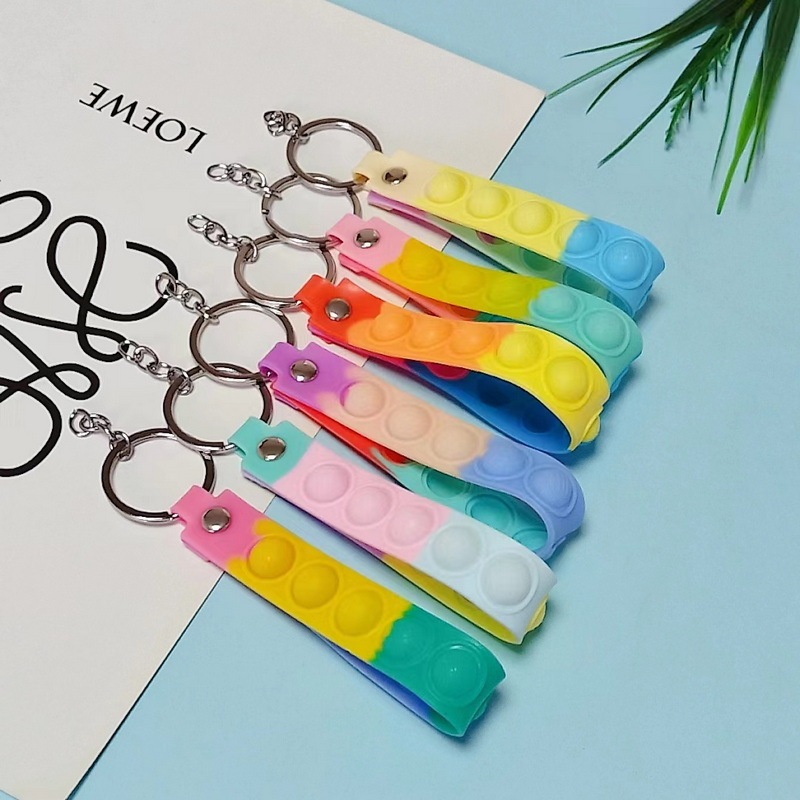 6014# Hot Selling Trendy Magic Decompression Bubble Keychain Leather Rope PVC Soft Glue Wristband Keychain Accessories