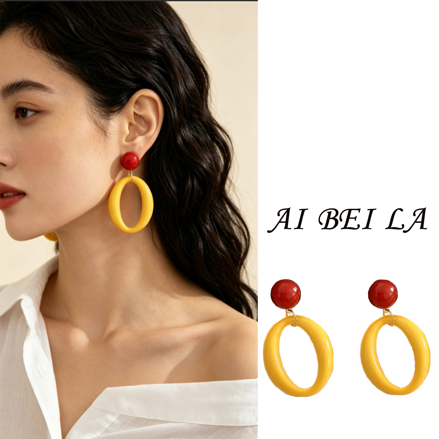 Retro Hong Kong style French oil painting style color blocking earrings clip earrings for fair skin, no ear piercing clip earrings, Hong Kong style clip earrings (hot keywords)