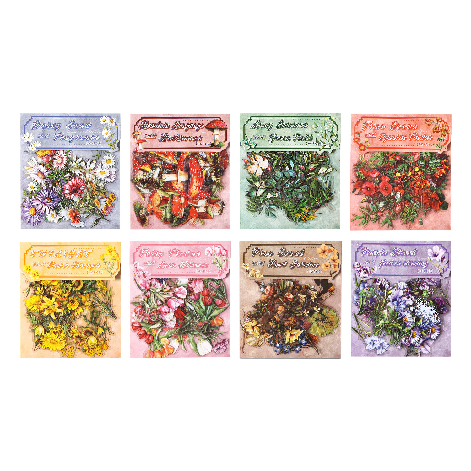 Paquete de pegatinas de cuenta manual de la serie de sueños florales Pegatinas de flores de plantas retro Pet Bolsa de pegatinas de plantas de flores impermeables