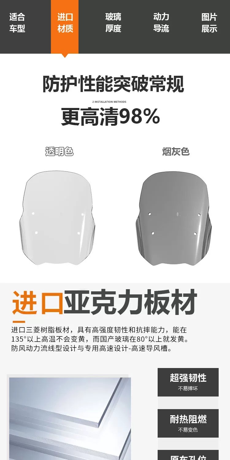 Qishi Niu is suitable for the modification of the front windshield of the Peugeot Pulsion 211 to a taller and more transparent front windshield glass accessory